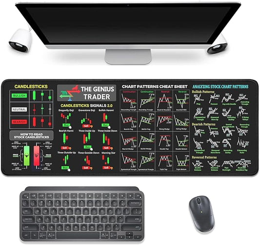 Stock Market Invest Day Trader Trading Mouse Pad Chart Patterns Cheat Sheet,Large Computer Mouse Pad Desk Pad with Stitched Edges Desk Mat Accessories 31.5x11.8 Inch