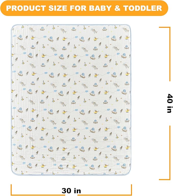 ZPECC Muslin Baby Blanket Thicker, 30x40 Organic Cotton Newborn Receiving Quilt Hypoallergenic for Baby Essentials Swaddle Crib Stroller, Spaceship