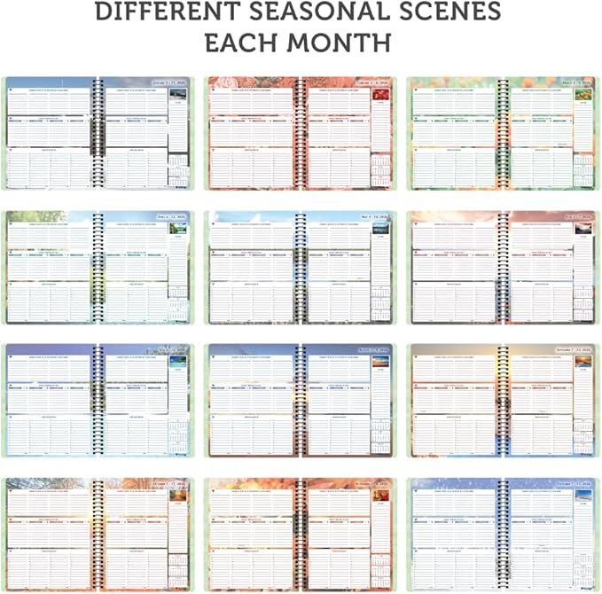 Planner Pad Spiral Bound January-December 2026/ Calendar Year 6 3/4" x 8 1/2" Medium 3-Tier Funnel Down 12 Month Organizer, Seasonal Color Ink