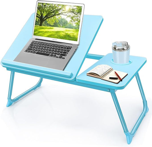 Laptop Desk for Bed Couch,Lap Desk for Laptop,Portable Laptop Stand for Desk,Small Adjustable Laptop Desk,Foldable Bed Table for Laptops and Writing, Bed Tray Table with Cup Holder(Blue)
