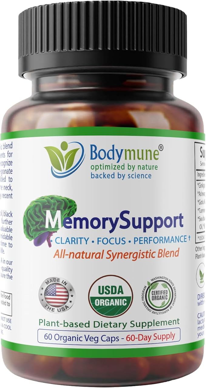 MemorySupport Brain Health Formula | Supports Mental Clarity, Recall & Concentration* | USDA Organic Nootropic Blend with Ginkgo Biloba & Ashwagandha | 60 Vegan Caps | Made in USA