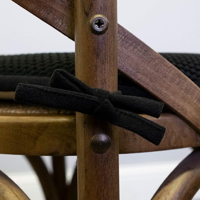 Sweet Home Collection Chair Cushion Memory Foam Pads with Ties Honeycomb Pattern Slip Non Skid Rubber Back Rounded Square 16" x 16" Seat Cover, 12 Pack, Black 12 Pack