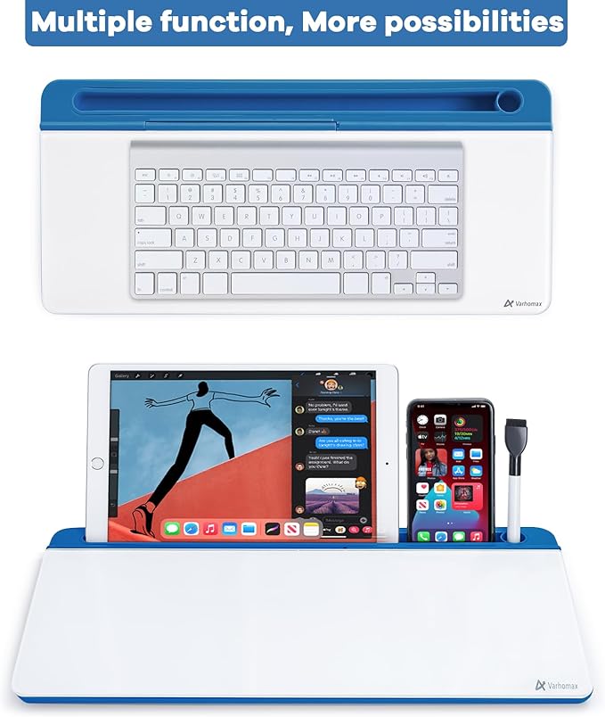 Varhomax Glass Desk Whiteboard with Storage, Desktop Organizer Dry Erase White Board to-do List Memo for Home Office and School Supplies (Blue)