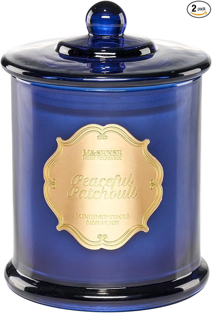 M&SENSE Patchouli Candles for Home Scented, Organic Soy Candles Non Toxic, Relaxing Aromatherapy Candles for Bathtub Spa Meditation, 2 Wick 12.7oz Large Candle 75 Hour Long Lasting,Father Gift