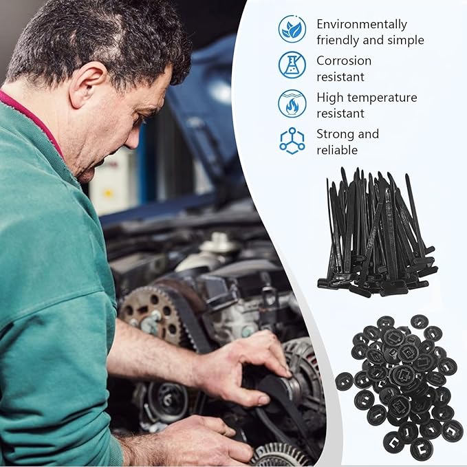 150 PCS Nylon Universal Cable Tie Buckle | Self-Locking Zipper Clips for Auto/Car Repair & Garage Organization | UV-Resistant Zip Tie Clips for Home & Industrial Use