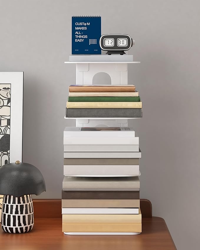 UMDONX Desktop Bookshelf Organizer Large Capacity Standing Desk Storage Rack for Books, Notebooks, Office Supplies & Decor – Easy to Assemble Space-Saving Book Organizer for Home & Office White