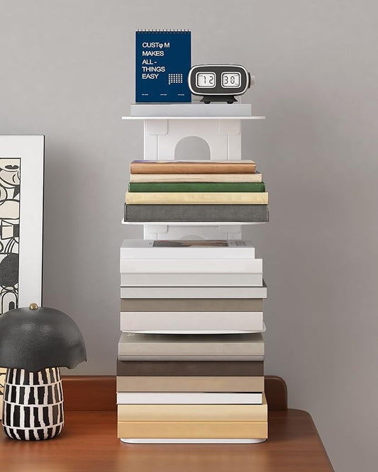 UMDONX Desktop Bookshelf Organizer Large Capacity Standing Desk Storage Rack for Books, Notebooks, Office Supplies & Decor – Easy to Assemble Space-Saving Book Organizer for Home & Office White