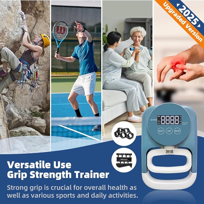 Grip Strength Tester Hand Gripper - Grip Strength Trainer Hand Dynamometer Handheld Meter LED Display Comfortable 265 Lbs / 120 Kgs Finger Strengthener for Sports Home School Gym Use