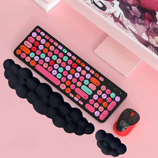 Cloud Wrist Rest Set for Keyboard and Mouse, Includes Cute Coaster, with Computers and Laptops (Black Set)