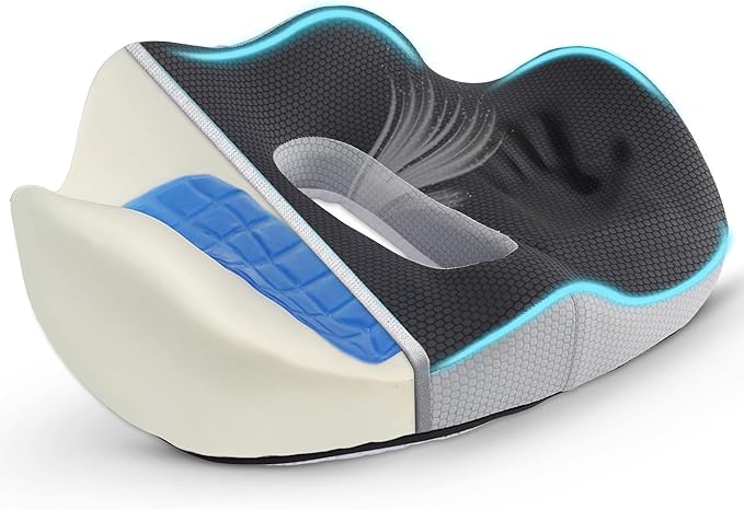 Orthopedic Gel Memory Foam Seat Cushion with Cooling Gel - Medium Size - Ergonomic Tailbone Relief for Coccyx, Sciatica, Lower Back – Non‑Slip Office Chair/Gaming Seat Pillow