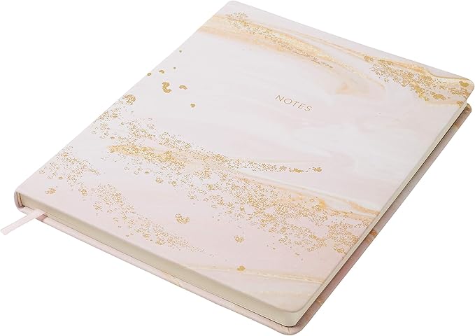 Eccolo Large Lined Journal Notebook, Hardbound Cover, Writing Journal, 256 Ruled White Pages, Ribbon Bookmark, Lay Flat, Desk Size for Work or School, Gold Foil Marble (Pink, 8x10 inches)