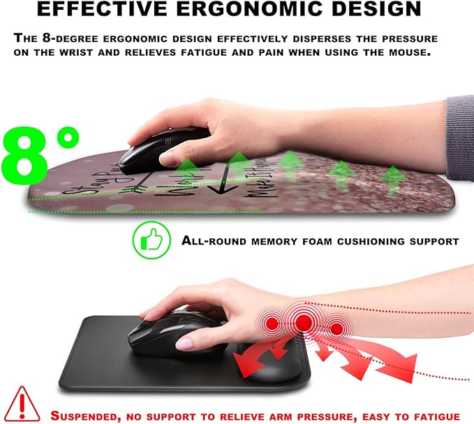 Mouse Pad Wrist Support, Ergonomic Mouse Pad with Massage Dot, Comfortable Computer Mouse Pad for Laptop, Wrist Rest Pain Relief Mousepad with Non-Slip PU Base for Office & Home, 12 x 8 in