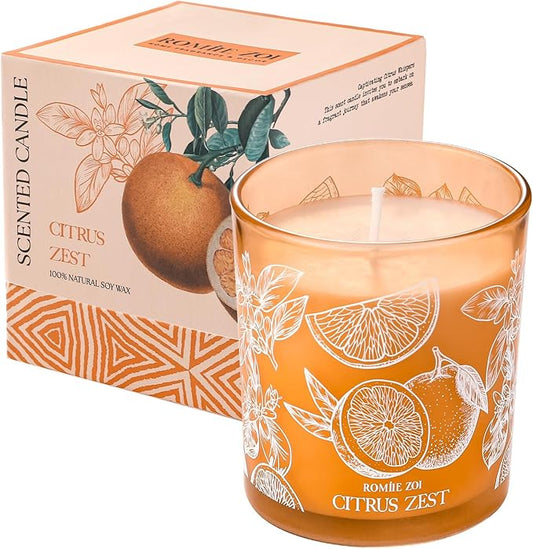 Scented Candle - Citrus - 6oz Aromatherapy Soy Wax Jar Candle for Home, Gifts for Women - 170g