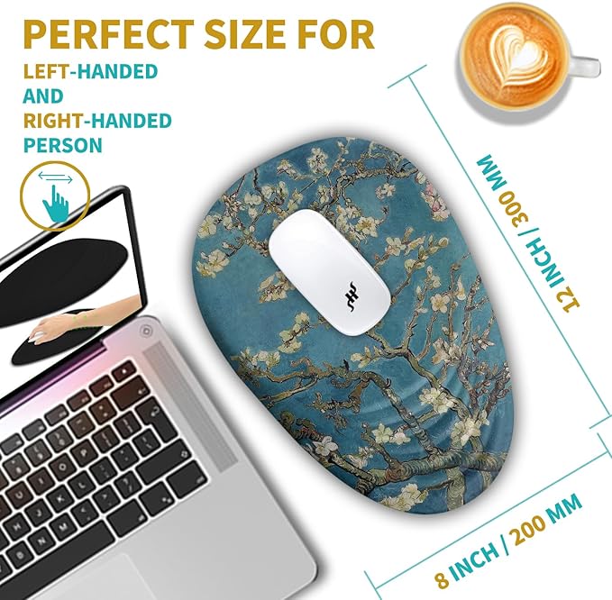 Hokafenle Ergonomic Mouse Pad Wrist Support with Stepped-Wedge Design, Wrist Rest Pain Relief Mousepad Filled with Memory Foam, Carpal Tunnel Mousepad for Wireless Mouse(12x8 inch, Apricot Blossom)