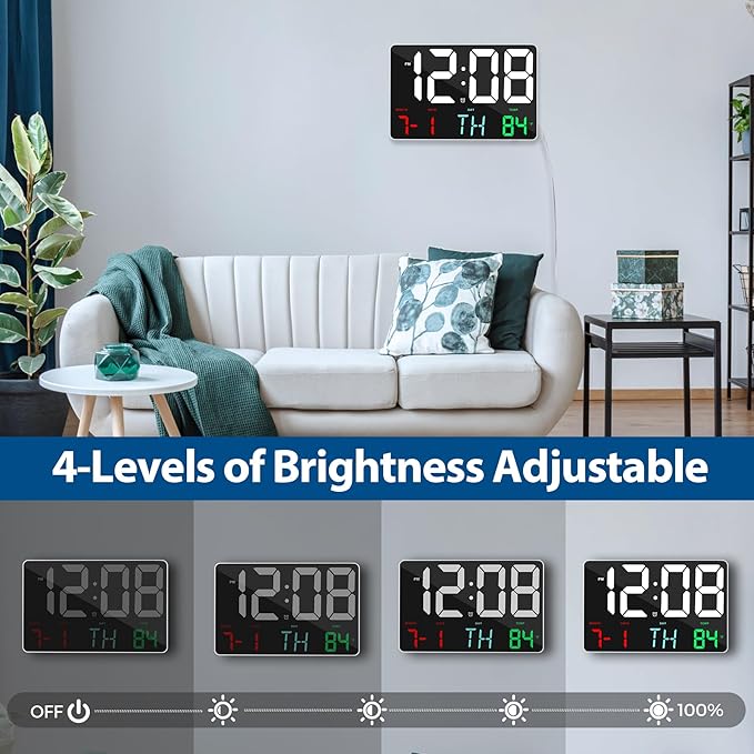 SZELAM Digital Clock Large Display,11.5"Digital Wall Alarm Clock with Remote Control,LED Oversized Electric Clock with Calendar,12/24H,Adjustable Brightness Large Clock for Home Office Kitchen Bedroom