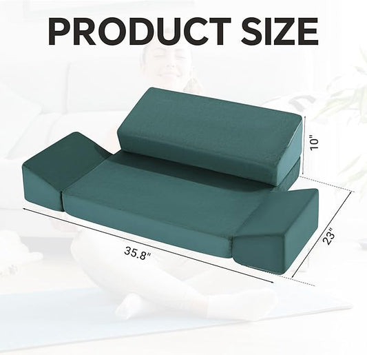 HOMBYS Large Meditation Cushion Foam Meditation Pillows for Sitting on Floor, Yoga Pillow for Adult, Meditation Mat with 2 Knee Cushions and Hip Support-3 Shapes for Different People, Green