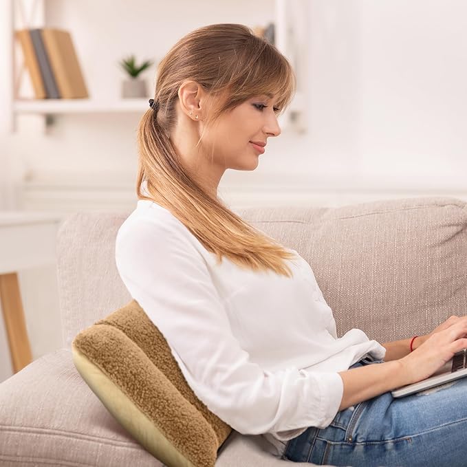 Queekay Fleece Lumbar Support Pillow 3 Section Back Pillow Office Chair for Back Support Comfortable Lumbar Cushion for Car Seat Pain Relief Sofa Rest(Light Tan)