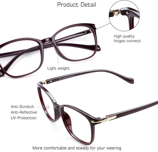 VisionGlobal Blue Light Blocking Glasses for Women/Men, Anti Eyestrain, Computer Reading, TV Glasses, Stylish Square Frame, Anti Glare(Red,+2.25 Magnification)