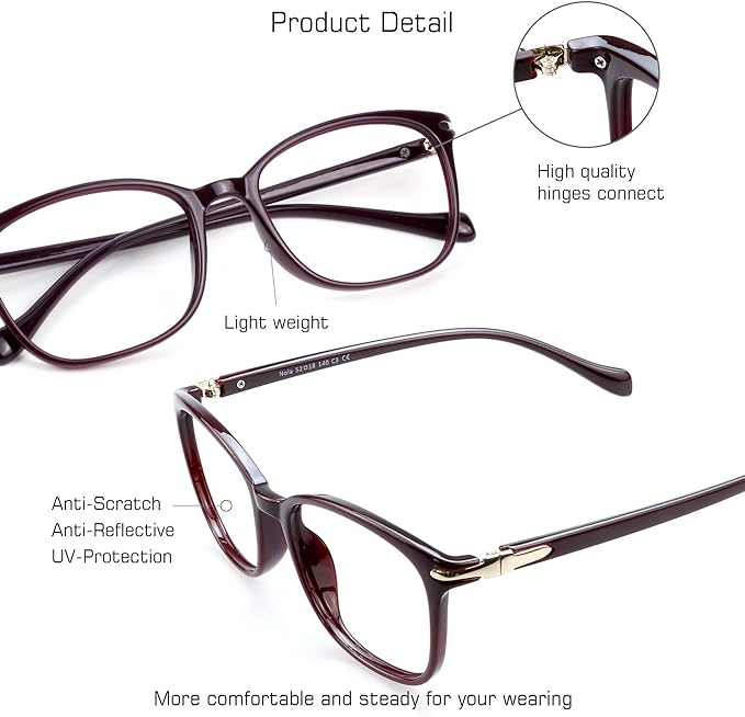 VisionGlobal Blue Light Blocking Glasses for Women/Men, Anti Eyestrain, Computer Reading, TV Glasses, Stylish Square Frame, Anti Glare(Red,+4.00 Magnification)