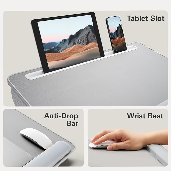 HUANUO Laptop Bed Desk, Laptop Tray Computer Lap Desk for Bed Couch Sofa, Bed Tray for Working, Eating, Foldable Lap Stand Table with Height Adjustment & 35° Adjustable Tilt Angle, HNLD19G