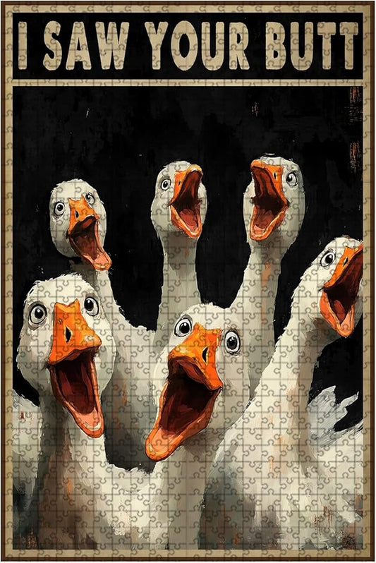 1000 Piece Wooden Duck Jigsaw Puzzle I Saw Your Butt for Adults & Kids Challenging Family Activity with Stress Relief & Focus Training 29.5x19.7 Inch