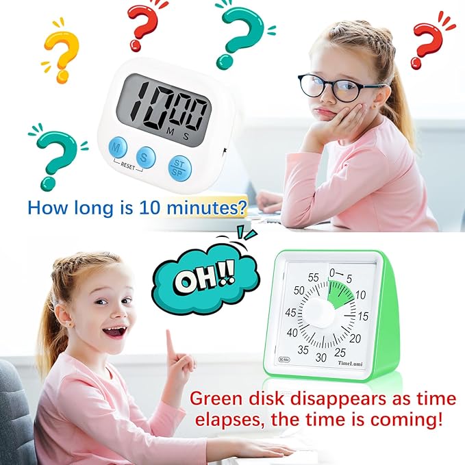 60-Minute Visual Timer for Kids, Time Management Tool Study Classroom Timer, Home Edition Silent Countdown Timer for Toddler, Teachers and Adults (Green)