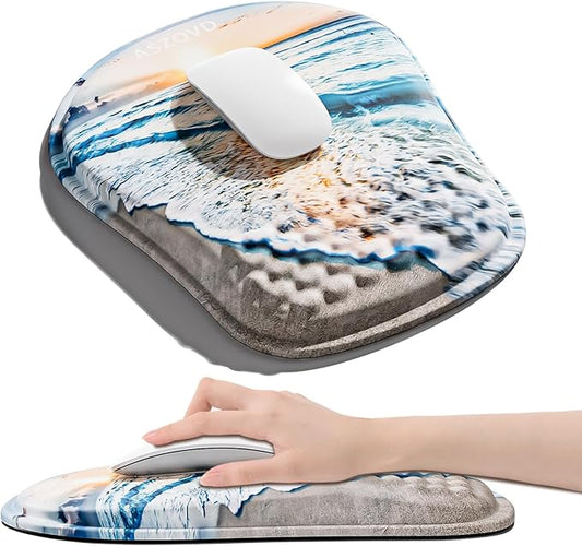 Mouse Pad with Wrist Rest, Ergonomic Mousepads with Wrist Support, Soft Lycra Fabric Memory Foam Office Desk Accessories for Comfort/Pain Relief/PC Gaming/Computer/Laptop (Seaside Sunset)