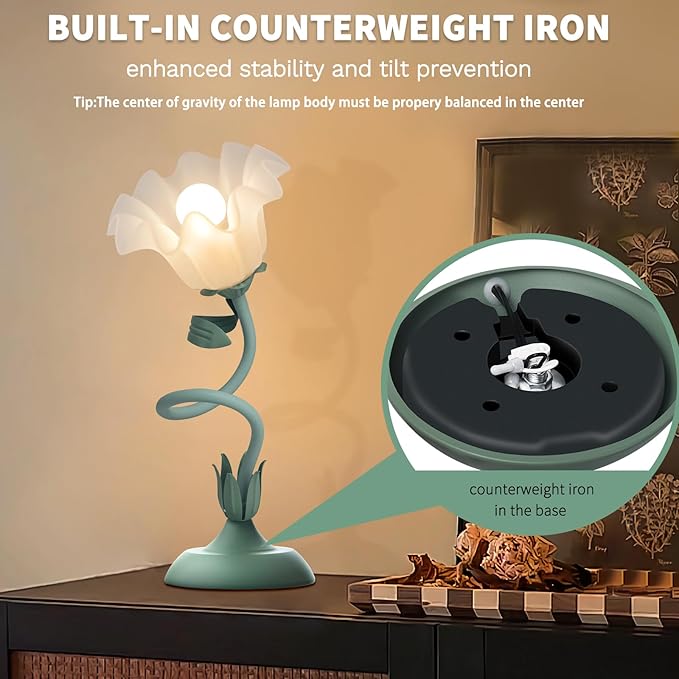 Women Bedside Table Lamps for Bedroom, Cute Flower Desk Lamp with Adjustable Flexible Gooseneck, 3 Color Temperatures Nightstand Lamp with E26 LED Bulbs, Floral Lamp for Living Room, Office,Reading