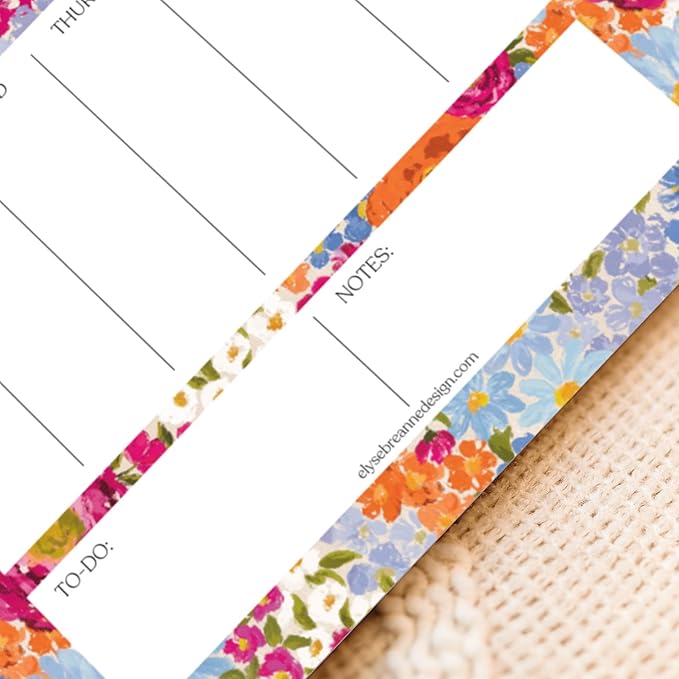 Elyse Breanne Design, 50 Page, Colorful Printed Sheets, 8.5" x 11", Tear-Off Binding Notepad, Perpetual Calendar, To-Do List, Chore Chart, Weekly Planner, Primavera