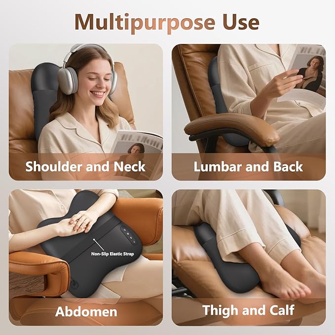 Back Massager, Shiatsu and Percussion Massage, Cordless Lower Back Massage for Pain Relief Deep Tissue, Back Massager with Heat，4D Neck Massager and Massage Pillow fror Shoulder, Black