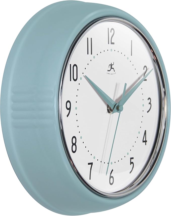 Infinity Instruments Retro 9.5 Inch Round Indoor Wall Clock, Baby Blue