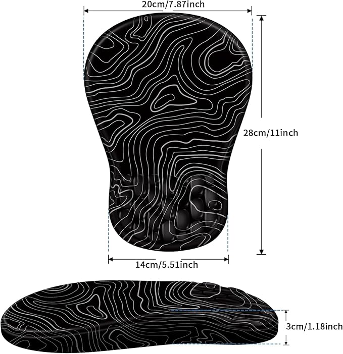 Ergonomic Mouse Pad with Wrist Rest Support, Mousepad with Comfortable Memory Foam Wrist Rest and Non-Slip PU Base for Pain Relief, Computer, Laptop, Office, Home (Topographic Map)