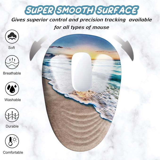 Sunset Mouse Pad, Ergonomic Mouse Pad with Wrist Rest Support, Non-Slip PU Base Desktop Mousepad for Pain Relief, Computer, Office & Home, Beach