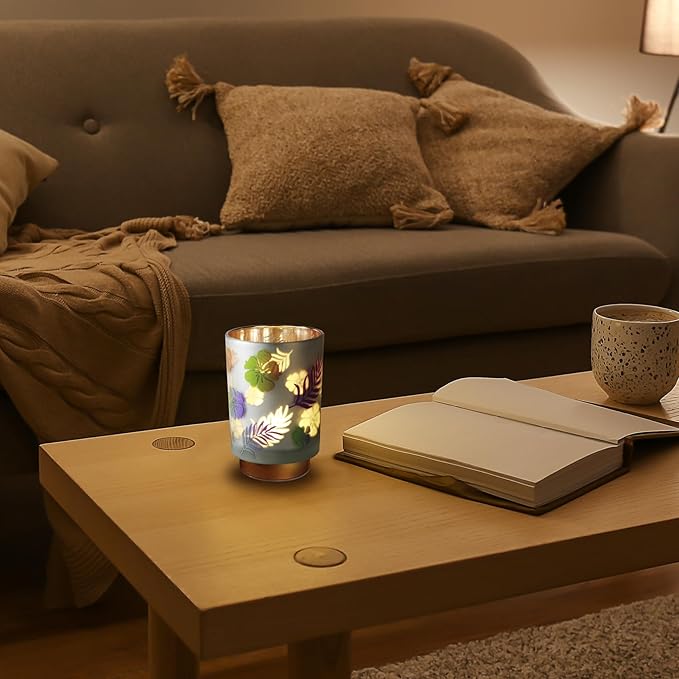 Eywamage Small Battery Operated Table Lamp, Glass Floral Lamp with Remote Timer, Cordless Accent Lamp Light for Bedroom Living Room