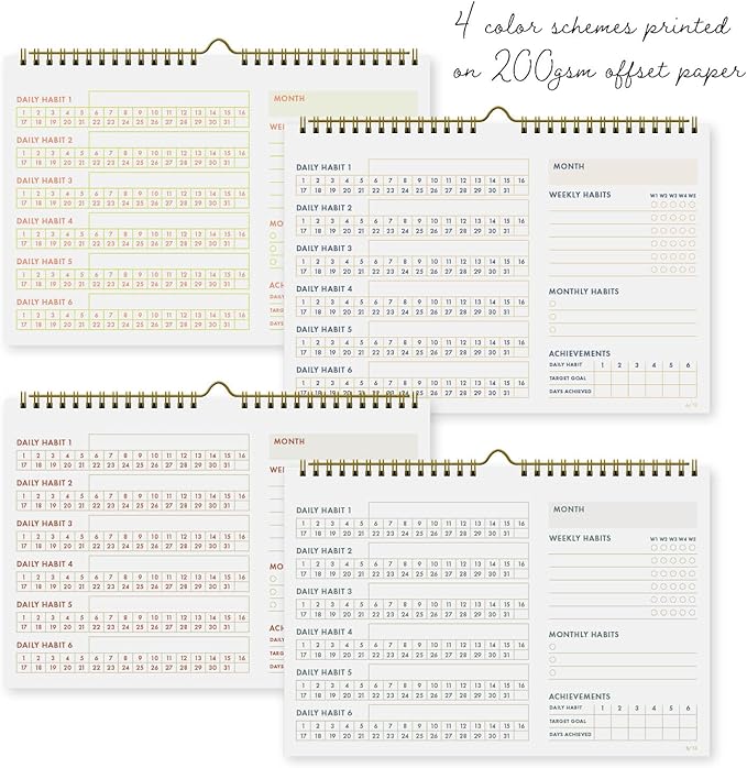 Undated Monthly Habit Tracker Calendar – Minimalist Table Wall Planner for Goals & Productivity, Daily/Weekly/Monthly Tracking, Wire-O Hanger, Thick 200 gsm Paper, Neutral Design