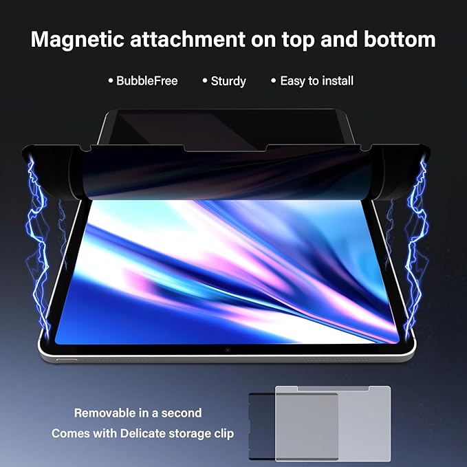Magnetic 360° Privacy Screen Protector for iPad Air 13 Inch M2/M3 (6/7th Generation, 2024/2025), Case Friendly Blue light Blocker Anti-glare Eye Strain Filter, Removable Anti Spy Film Support Apple Pencil
