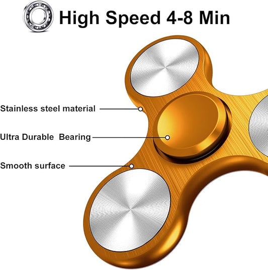Fidget Spinners Toy, Metal Stainless Steel Bearing High Speed 4-8 Min Spins, EDC ADHD Stress Anxiety Relieves Reducer Fidgets Finger Toys, Spinner Toys for Kids and Adults (Orange)