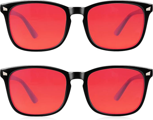 2 Packs Professional Sleep Glasses with 99.9% Blue Light Blocking Dual AR Coatings Red Lens, Computer Gaming Glasses for Men Women, Anti Fatigue & Eye Strain