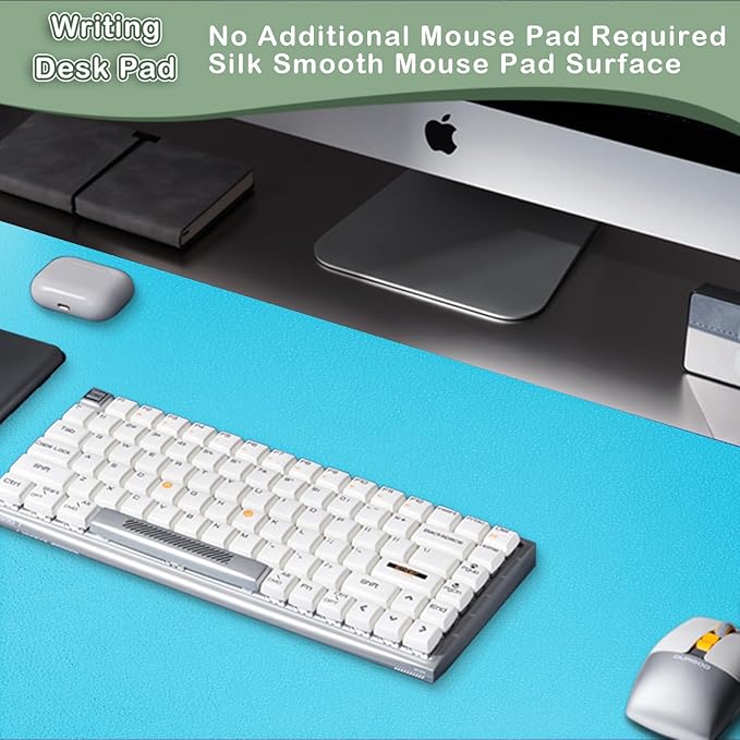 Boutilon Leather Desk Pad Protector,Non-Slip Mouse Pad,Laptop Desk Pad,Office Mouse Mat,Waterproof Leather Desk Blotter,Desk Writing Pad for Office and Home(M-Aqua Blue,30"x14")