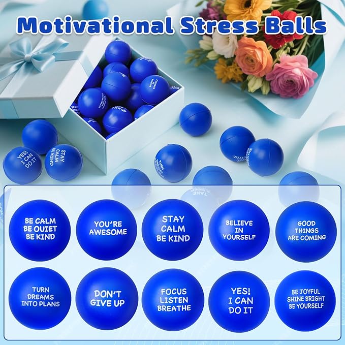 100PCS Motivational Stress Balls for Adults and Kids - Stress Balls Bulk Soft Sponge Squeeze Toys with Inspirational Quotes | Office Classroom Stress Relief Gifts | Anxiety Relief Fidget Toys