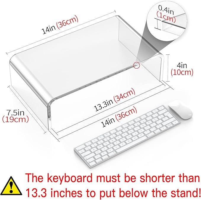 Acrylic Monitor Stand Riser Acrylic Laptop Stand for Desk Clear Computer Monitor Stand for Desk Accessories White Aesthetic Decorations for Office Home iMac Organizer