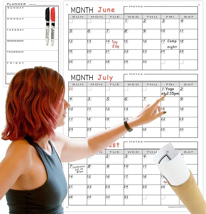 Large 3 Month Dry Erase Calendar For Wall,36x24 Inch Jumbo Undated Three Month Whiteboard Calendar For Medium Office,Giant Reusable Laminated 90 Days Vertical Wall Planner Poster For Home,School