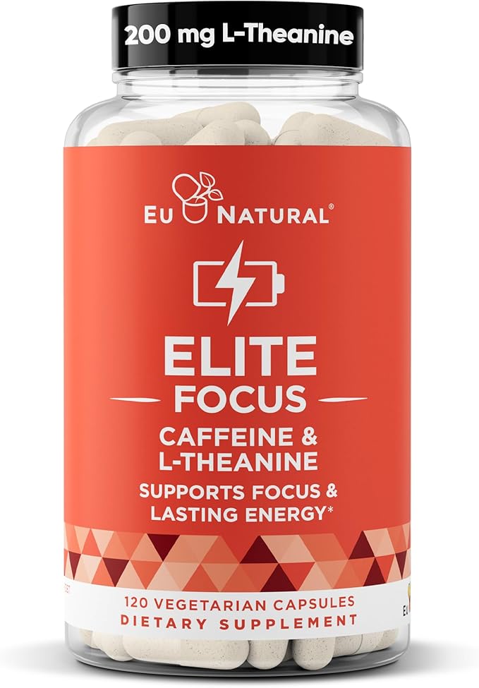 Elite Caffeine Pills with L-Theanine – Jitter-Free Focused Energy Supplements – Clean & Natural Nootropic Stack for Smart Cognitive Performance – 120 Soft Capsules