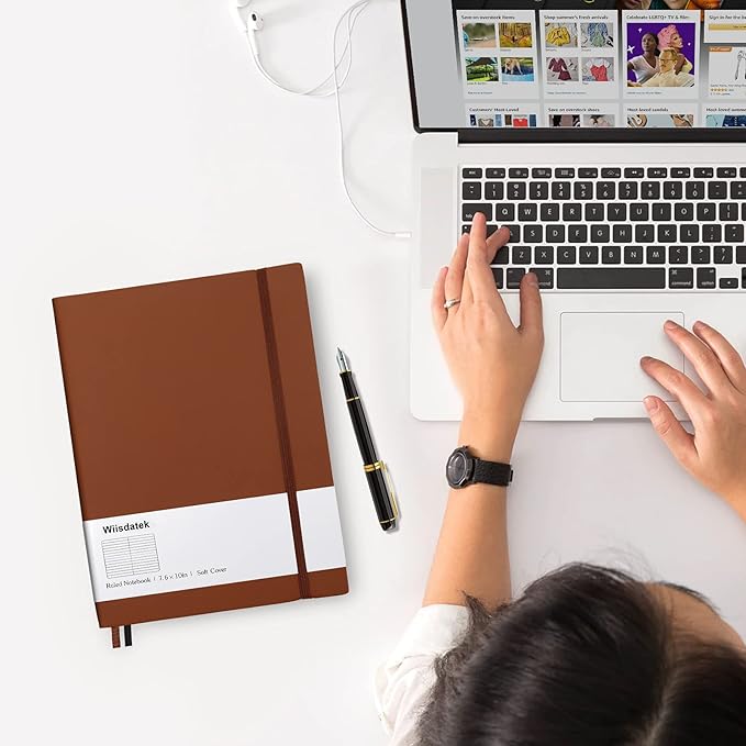 B5 College Ruled Notebooks - 2 Pack B5 Large Journal Notebooks with 376 Numbered Pages,100gsm Thick Lined Paper,Soft PU Leather Cover,7.6 X 10 inch(BROWN)