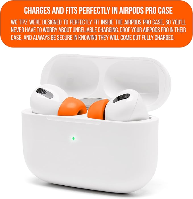 WC TipZ - Upgraded Memory Foam Ear Tips for Airpods Pro Made by Wicked Cushions | Improved Comfort, Tighter Seal, Better Foam Rebound Time | Fits Perfectly in Charging Case | Wicked Orange
