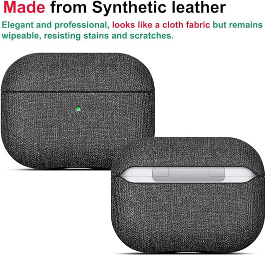 LOPIE Case for AirPods Pro 2nd Generation - Handmade AirPods Pro 2 Case Cover with Lanyard - Made of Vegan Leather - Canvas Style - Protective Hard Shell Cover - Wireless Charging Compatible - Black