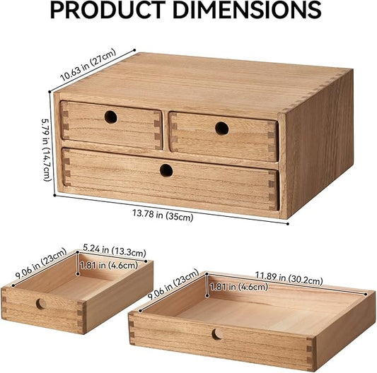 Kirigen Wooden Desktop Organizer - Office Supplies Filing Tidy Storage Shelf - Storage Cabinet/Jewelry Organizer with 3 Drawers(BR, 2-Layer &3 Drawers)