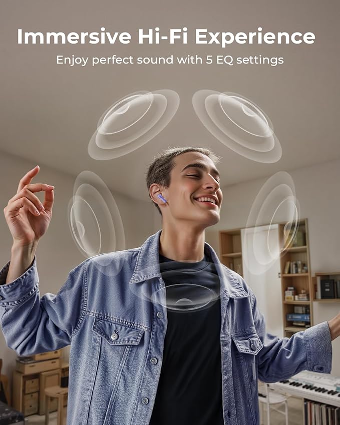 Wireless Earbuds, Black Plastic in-Ear Headphones with Touch Control, Bluetooth 5.0, Noise Cancellation, Charging Case, for Music