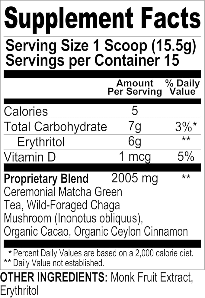 Renude Chaga Matcha - Chaga Mushroom Powder, Superfood Drink Mix with Adaptogens, Ceremonial Grade Mushroom Matcha, Keto, Vegan, Sugar Free, Natural Energy and Immune Support - 30 Servings