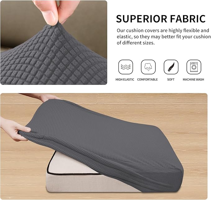 Easy-Going Stretch 4 Pieces Couch Cushion Covers for Sectional Sofa Left/Right L Shape Chaise Lounge Sofa Seat slipcover Anti-Slip Sofa Cover Soft (3 Seater + 1 Chaise, Grey)